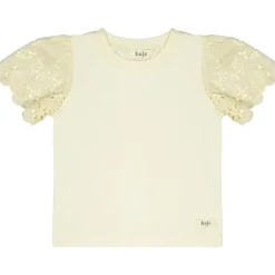 Baje T-shirt met broderie mouwen creme