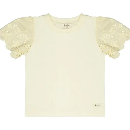 Baje T-shirt met broderie mouwen creme