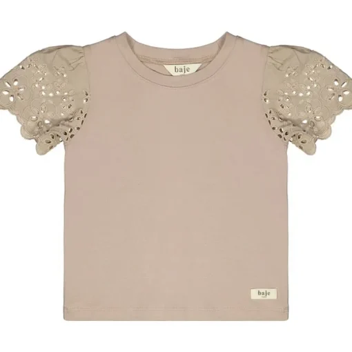 Baje T-shirt met broderie mouwen rose