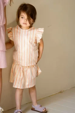 House of Jamie smocked skirt gold stripes