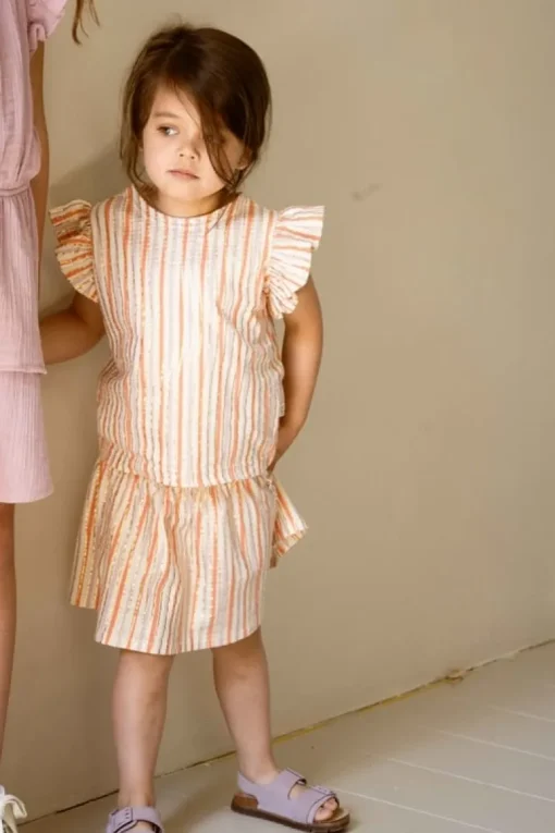 House of Jamie smocked skirt gold stripes