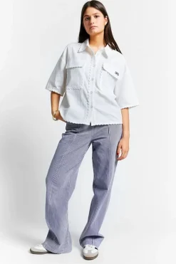 Indee blouse met licht gekrijte strepen