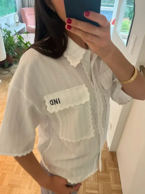 Indee blouse met licht gekrijte strepen
