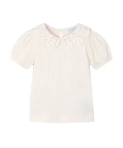 Mayoral T-shirt met broderie kraag en pof-mouw