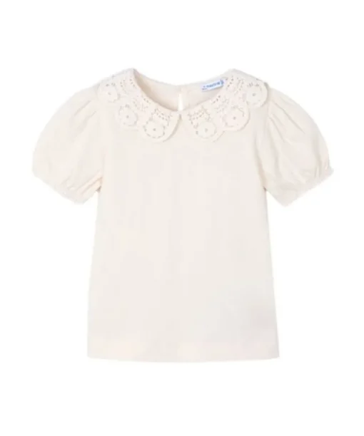 Mayoral T-shirt met broderie kraag en pof-mouw