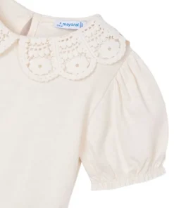 Mayoral T-shirt met broderie kraag en pof-mouw