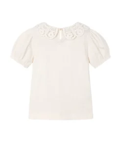 Mayoral T-shirt met broderie kraag en pof-mouw