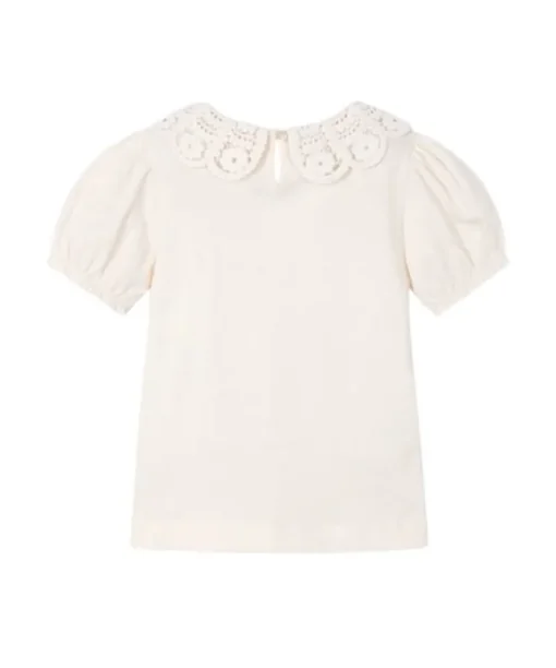 Mayoral T-shirt met broderie kraag en pof-mouw