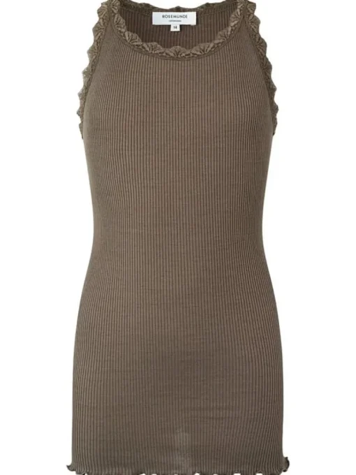 Rosemunde zijde ribtop met kant taupe