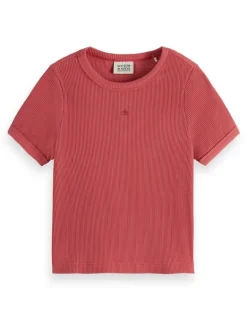 Scotch&Soda rib T-shirt koraal