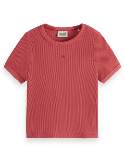 Scotch&Soda rib T-shirt koraal