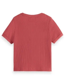 Scotch&Soda rib T-shirt koraal
